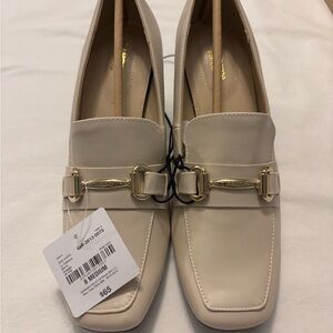 Cream Loafers with Gold Buckles